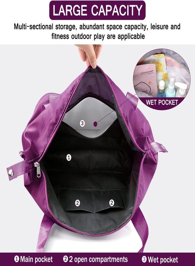 Flywind Large Capacity Folding Travel Bag Expandable, Dry and Wet Separation Weekender Bags for Women Travel Lightweight Waterproof Carry Luggage Bag. (Purple) - Image 3